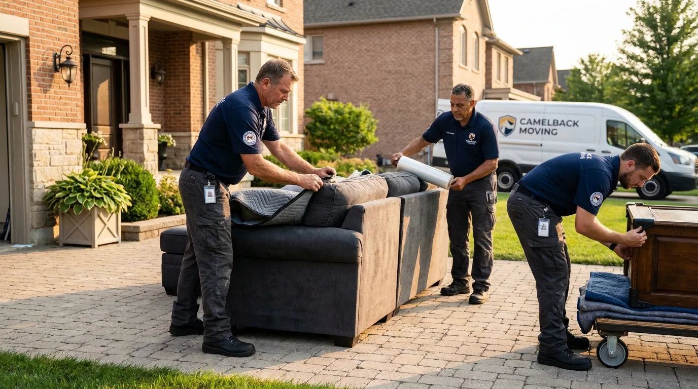 Large estate moving crew wrapping furniture in Victoria, MN