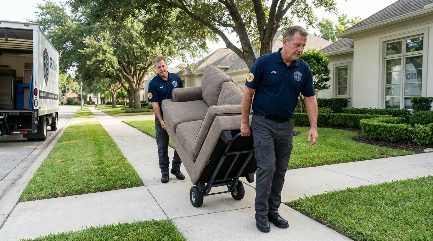 Local residential moving crew loading furniture in Victoria, MN