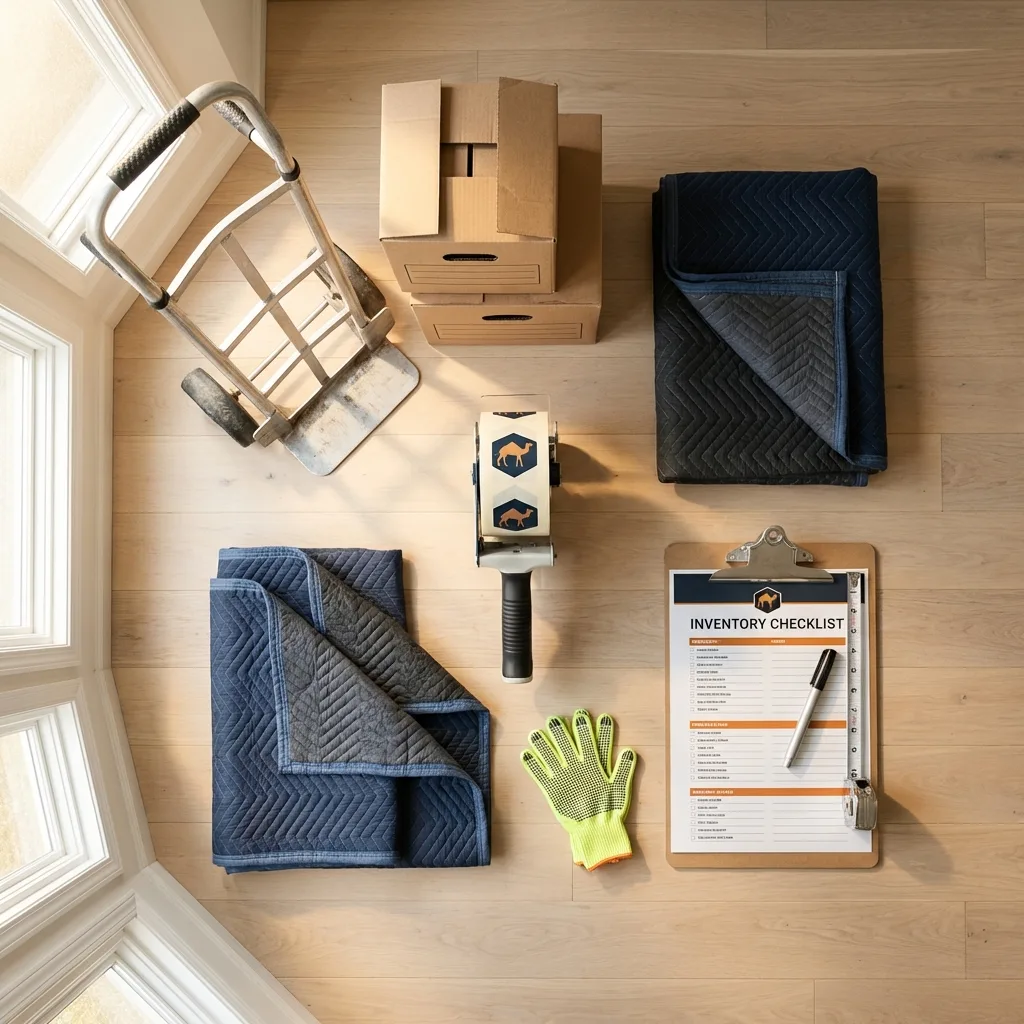 Professional moving supplies and packing materials layout for Victoria residential relocations